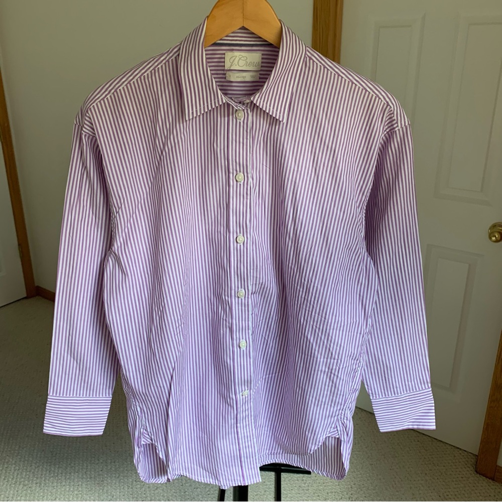 J. Crew Relaxed Cotton Poplin Button Down Shirt Stripe Purple White 2